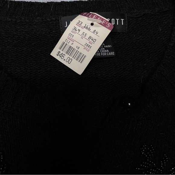NWT Jamie Scott Black Beaded Silk, Angora and Nylon Button Down Cardigan - Picture 9 of 10